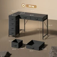 HOMCOM Escritorio Esquinero de 6 Cajones con Gancho Lateral y Tomas Integradas, en Madera y Acero, 126x48x80 cm, Negro(m-3)