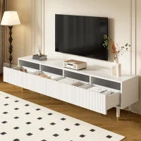 Mobile TV basso con 4 cassetti, in MDF e acrilico, 178x35x45 cm, Bianco(m-5)