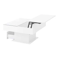 Tavolino da salotto regolabile e lucido con piano rialzabile e illuminazione LED, 78x78x45.5 cm, Bianco(m-10)