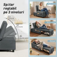 HOMCOM Fotoliu Pat de O Persoană Fotoliu Rabatabil 4-în-1, Gri(m-5)