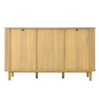 Buffet avec portes en rotin, design arrondi, 140x40x80 cm, Couleur naturelle(m-12)