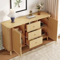 Buffet avec portes en rotin, design arrondi, 140x40x80 cm, Couleur naturelle(m-5)