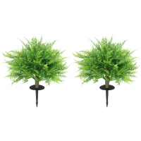 HOMCOM Arbustos de helecho de Boston artificiales resistentes a los UV, plantas artificiales con estacas, set de 2, 60 cm para jardín, veranda(m-7)