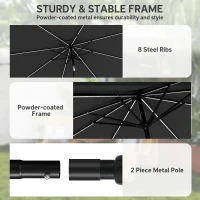 Outsunny 3 m Garden Parasol Umbrella with 112 Solar Powered LED Lights, Patio Umbrella with Crank Handle, Black(m-9)