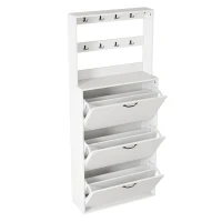 Mobile scarpiera da ingresso con ganci e 3 ante, 70x25x165 cm, Bianco(m-8)