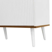 Meuble TV à 3 portes, pieds en bois et rebord surélevé, 160x39x49,5 cm, Couleur naturelle+Blanc(m-7)