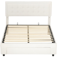 HOMCOM Estructura de cama doble con somier arcón con pistones, cajón con ruedas, cabecero regulable capitoné efecto terciopelo, crema