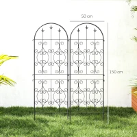 Outsunny Set of 2 Metal Garden Trellis, Decorative Trellis Panels for Climbing Outdoor Plants, Vegetables, Vines, Flowers, 150 x 50 cm, Scrollwork Design(m-3)