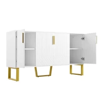 Buffet avec 4 portes, poignées et pieds en métal, grand espace de rangement, 140x40x80 cm, Blanc(m-10)