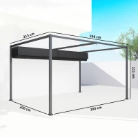 Outsunny Pergola Gazebo da Esterno 3x2.1 m con Tettuccio Retrattile in Metallo e Poliestere, Nero(m-3)