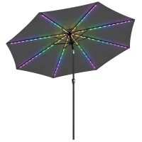 Outsunny 3 m Garden Parasol Umbrella with 112 Solar Powered LED Lights, Patio Umbrella with Crank Handle, Grey(m-10)