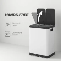 HOMCOM Dubbele prullenbak, 2 x 30L, vingerafdrukbestendig, pedaal, uitneembare binnenbakken, grijs(m-6)