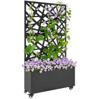 Outsunny Jardinera con Enrejado para Trepadoras con Ruedas y Orificios de Drenaje, de Metal, 90x30x160 cm, Negro(m-6)