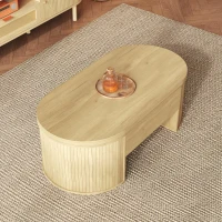 Table basse relevable avec étagère extensible et plateau de table réglable, Table basse avec côtés en bois courbés, 110x55,5x40 cm, Couleur naturelle(m-6)