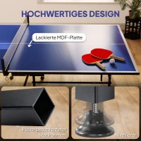 SPORTNOW Tischtennisplatte, klappbar, mobil, 2 Schläger, 3 Bälle, Metallrahmen, 274x152,5x76 cm, Blau(m-6)