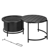 Outsunny Lareira 66 x 63 x 41 cm Redonda Lareira com Grelha Atiçador Tampa Suporte Preto(m-7)