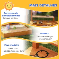 Outsunny Caixa de Areia de Madeira para Crianças com Toldo Regulável e Brinquedos de Cozinha para Crianças de 3-7 Anos 114x110x110 cm Vermelho(m-7)
