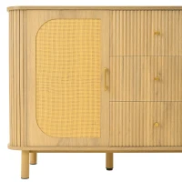Buffet avec portes en rotin, design arrondi, 140x40x80 cm, Couleur naturelle(m-6)