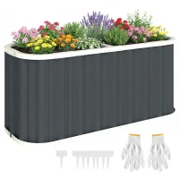 Outsunny Huerto elevado de metal 136 x 53 x 61 cm profundo, jardinera con bordes de protección, etiquetas para plantas, guantes, fondo abierto(m-6)