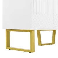 Buffet avec 4 portes, poignées et pieds en métal, grand espace de rangement, 140x40x80 cm, Blanc(m-9)