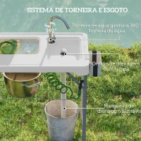Outsunny Mesa para Campismo Dobrável Mesa com 2 Lavatórios Mangueira de Drenagem Estação de Limpeza 108x58x92 cm Branco(m-4)
