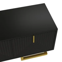 Mobile TV moderno con maniglie e gambe dorate, piedini regolabili, 160x38x44.5 cm, Nero(m-7)