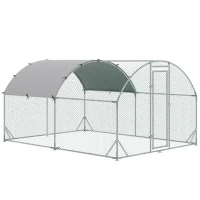 PawHut Recinto per Galline in Metallo Galvanizzato con Tetto e Copertura Anti UV, 280x380x197 cm, Argento(m-1)