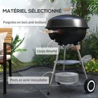 Outsunny Barbecue à charbon BBQ rond avec couvercle roues et contrôle température portable barbecue grill noir(m-6)