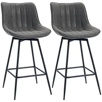 HOMCOM Set of 2 PU Leather Swivel Bar Stools - Grey(m-10)