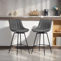 HOMCOM Set of 2 PU Leather Swivel Bar Stools - Grey(m-2)