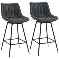 HOMCOM Set of 2 PU Leather Swivel Bar Stools - Black(m-10)