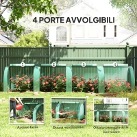 Outsunny Serra a Tunnel in Acciaio e Plastica Impermeabile Anti UV con 4 Porte, 395x100x80 cm, Verde(m-6)