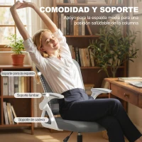 HOMCOM Silla de Escritorio de Malla Silla de Dibujo con Reposabrazos Abatibles Altura Ajustable Reposapiés Gris(m-6)