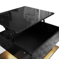 Tavolino da salotto regolabile in altezza, con piano in vetro e striscia LED, 100x50x33-47.5 cm, Nero(m-6)