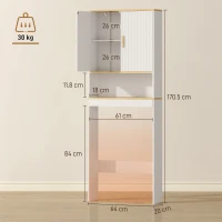 HOMCOM Scaffale da Bagno sopra il WC a 3 Livelli con Ripiano Aperto, 2 Ante e Ripiano Regolabile, 64x20x170,5 cm, Bianco(m-3)