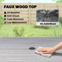 Outsunny Garden Dining Table for 4, 85 cm Square Outdoor Table with Umbrella Hole, Faux Wood Top, Metal Legs, Light Grey(m-6)