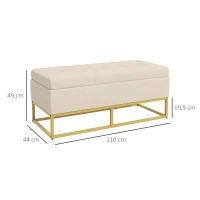 HOMCOM Banco de Armazenamento Botões decorativos Aparência de Pelúcia Pés de Aço Dourados 110x47x46,5 cm(m-3)