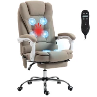 Vinsetto Sillón de oficina ejecutivo masajeador calefactable altura regulable respaldo inclinable tela de lino beige(m-8)