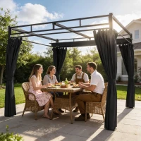Outsunny Pérgola de Jardín 3x3 m con Techo Retráctil y Cortinas Protección UV30+ Estructura Metálica para Patio Terraza Gris(m-2)