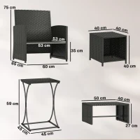 Outsunny 6 Piece Rattan Garden Furniture, Space-Saving Patio Furniture Set with Nesting Tables, Chairs, Stools, Cushions, Black(m-3)