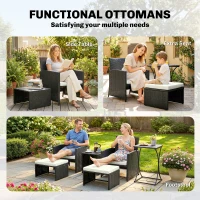 Outsunny 6 Piece Rattan Garden Furniture, Space-Saving Patio Furniture Set with Nesting Tables, Chairs, Stools, Cushions, Black(m-7)