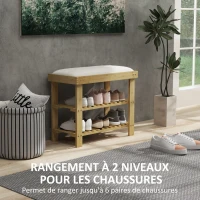 HOMCOM Banc à chaussures en bambou, étagère à chaussures à 3 niveaux, style scandinave, 60 x 29 x 49 cm, crème et bois naturel(m-5)