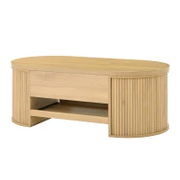 Table basse relevable avec étagère extensible et plateau de table réglable, Table basse avec côtés en bois courbés, 110x55,5x40 cm, Couleur naturelle(m-10)