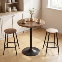 HOMCOM Mesa de bar redonda 60 cm, mesa alta de cocina con topes antideslizantes, para cocina, salón, nogal(m-6)