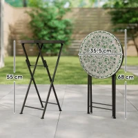 Outsunny Mosaic Outdoor Garden Table, 35.5cm Round Folding Coffee Table with Metal Frame for Balcony Terrace, Green(m-3)
