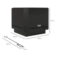 Outsunny Smokeless Fire Pit, 48 cm Portable Wood Burning Firepit, Square Metal Bonfire Stove with Poker, Black(m-3)