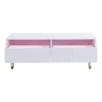 Tavolino da salotto con 2 cassetti e illuminazione LED, 110x50x40 cm, Bianco(m-11)