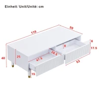 Tavolino da salotto con 2 cassetti e illuminazione LED, 110x50x40 cm, Bianco(m-3)