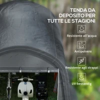 Outsunny Tendone da Giardino per Moto, Bici e Attrezzi con 2 Ingressi a Zip, in Acciaio e PE, 300x300x235 cm, Grigio(m-4)