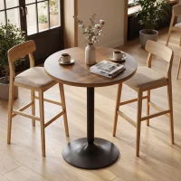 HOMCOM Mesa de bar redonda 60 cm, mesa alta de cocina con topes antideslizantes, para cocina, salón, nogal(m-5)